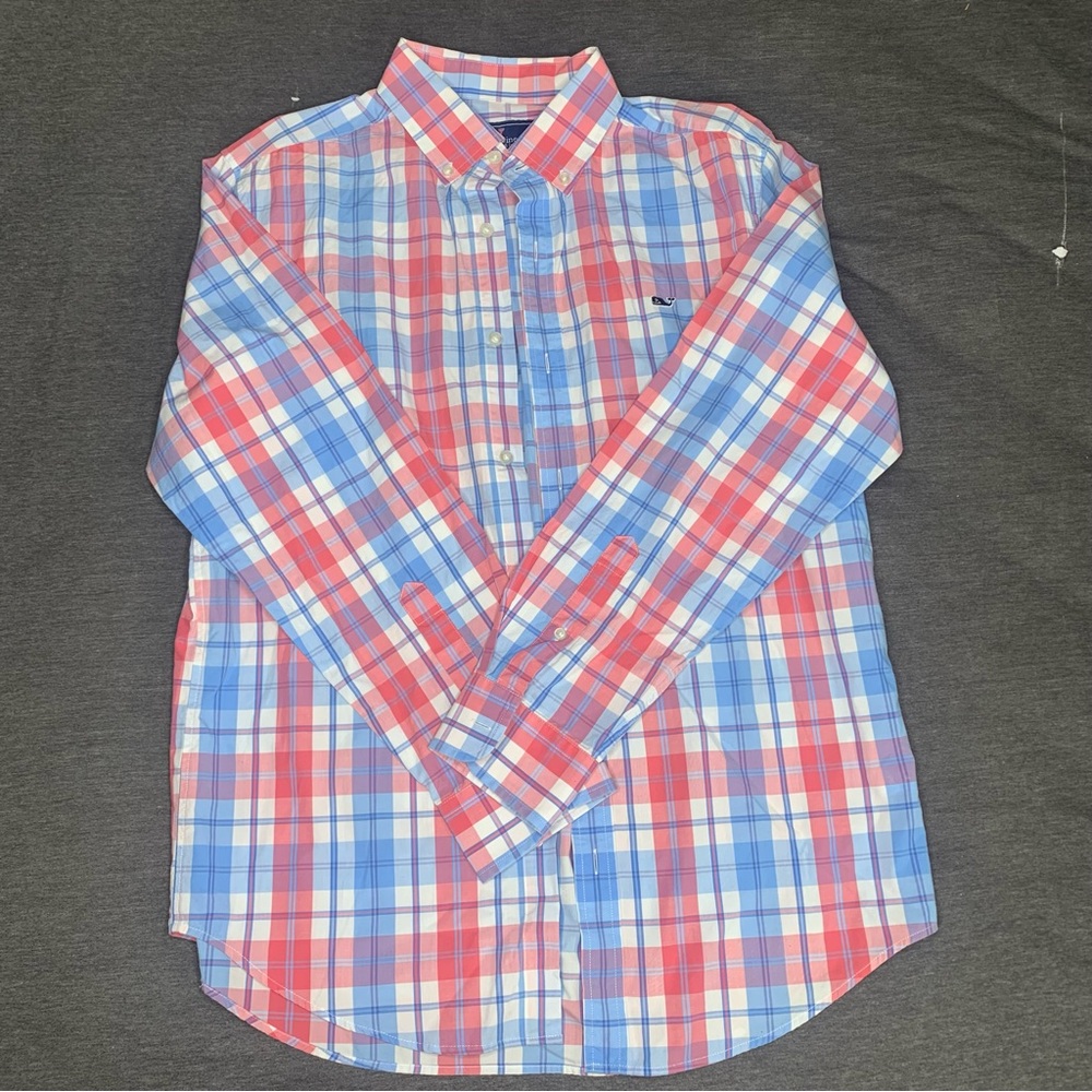 Vineyard Vines Pink and Blue Long Sleeve Button Down Size M Whale Shirt - Picture 2 of 5